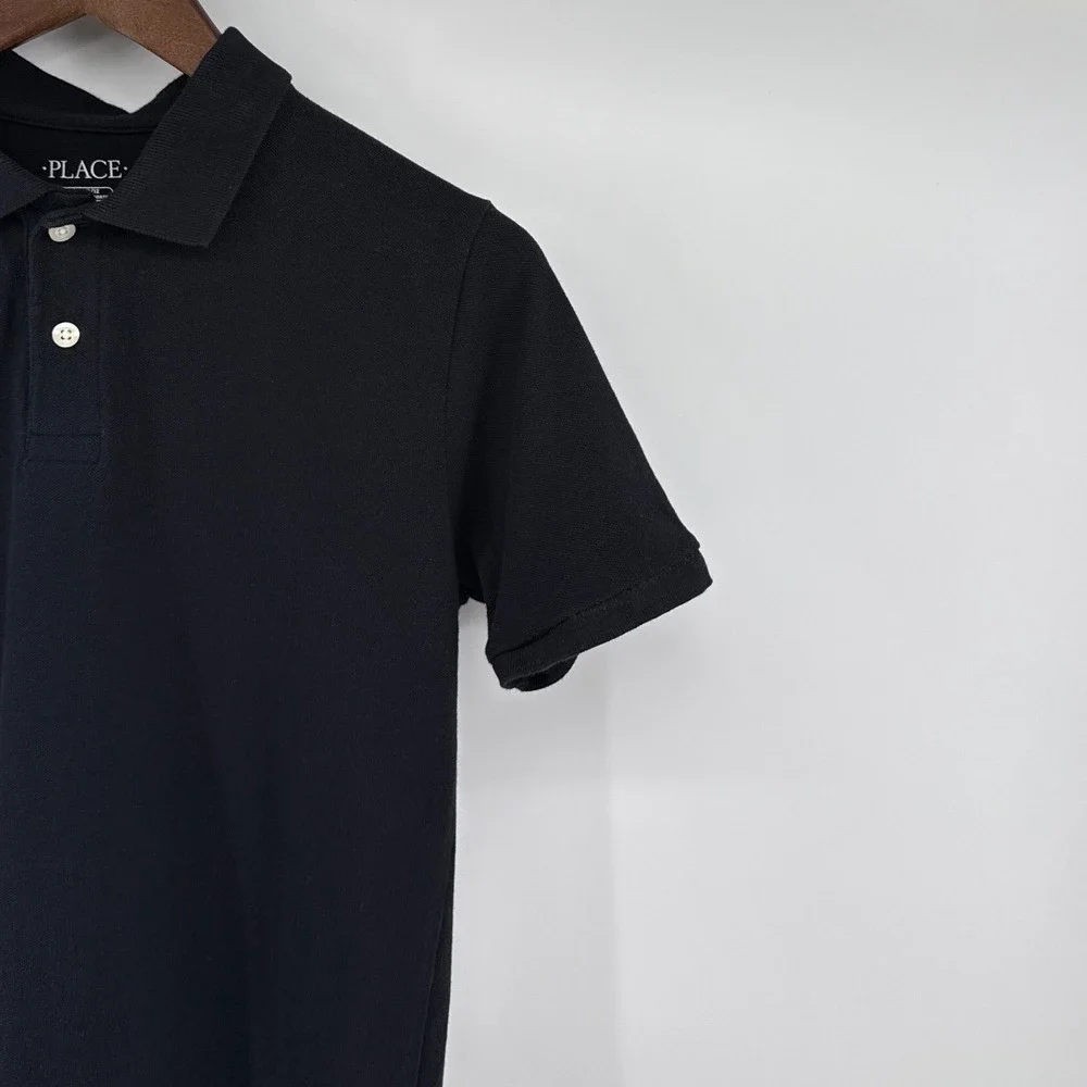 Childrens Place Boys Black Short Sleeve Pique Polo Shirt Husky Size L 10/12